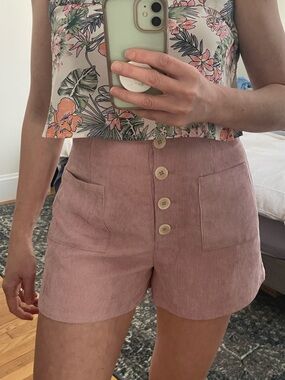 Lovers + Friends Dusty Rose High-Waist Corduroy Button Shorts